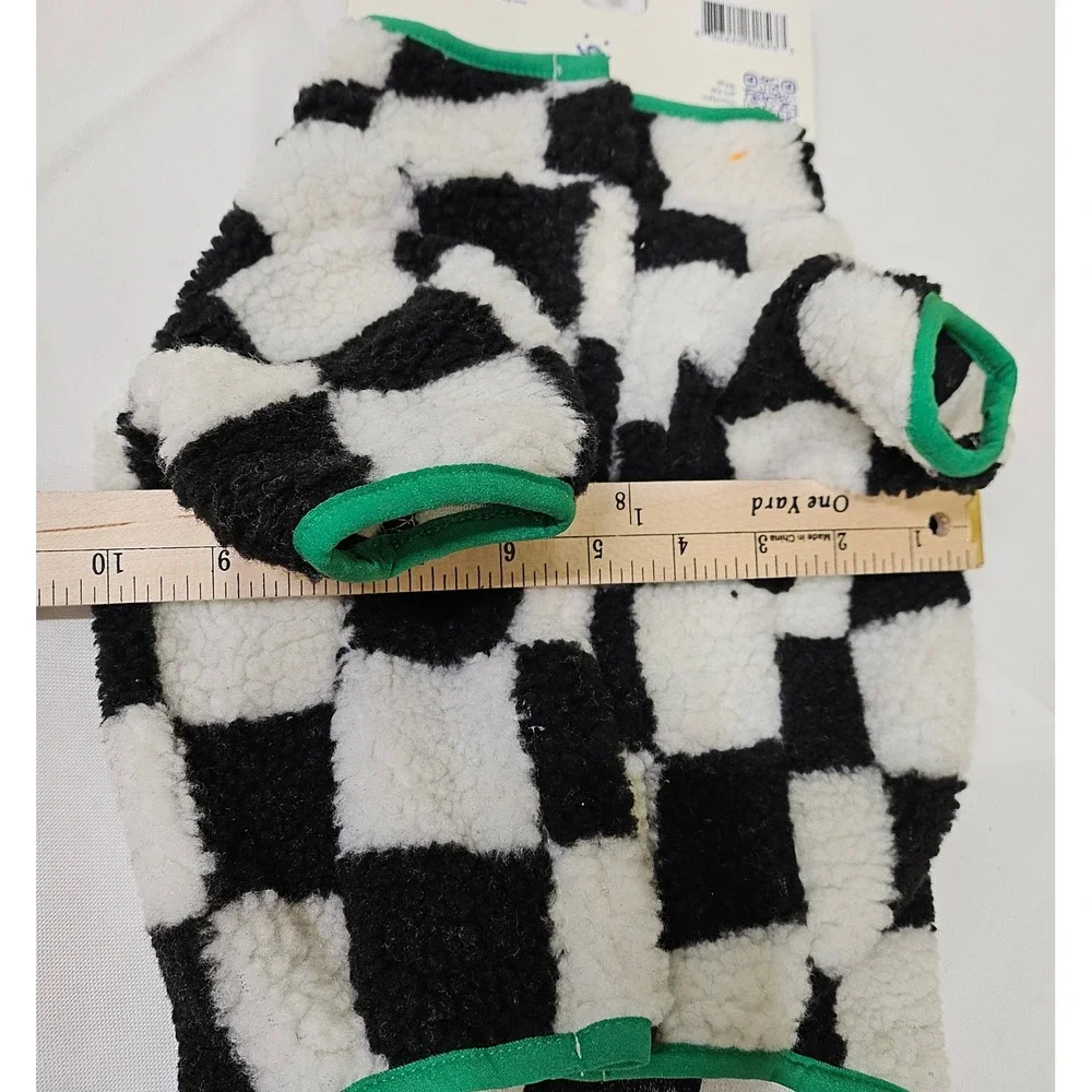 Oodles Dog Apparel Fleece Small Black White Checkered‎ Green Trim 10-18 lbs NEW